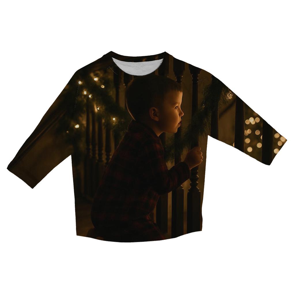 Child Waiting For Santa Upstairs Landing designer 3/4 sleeve blouses