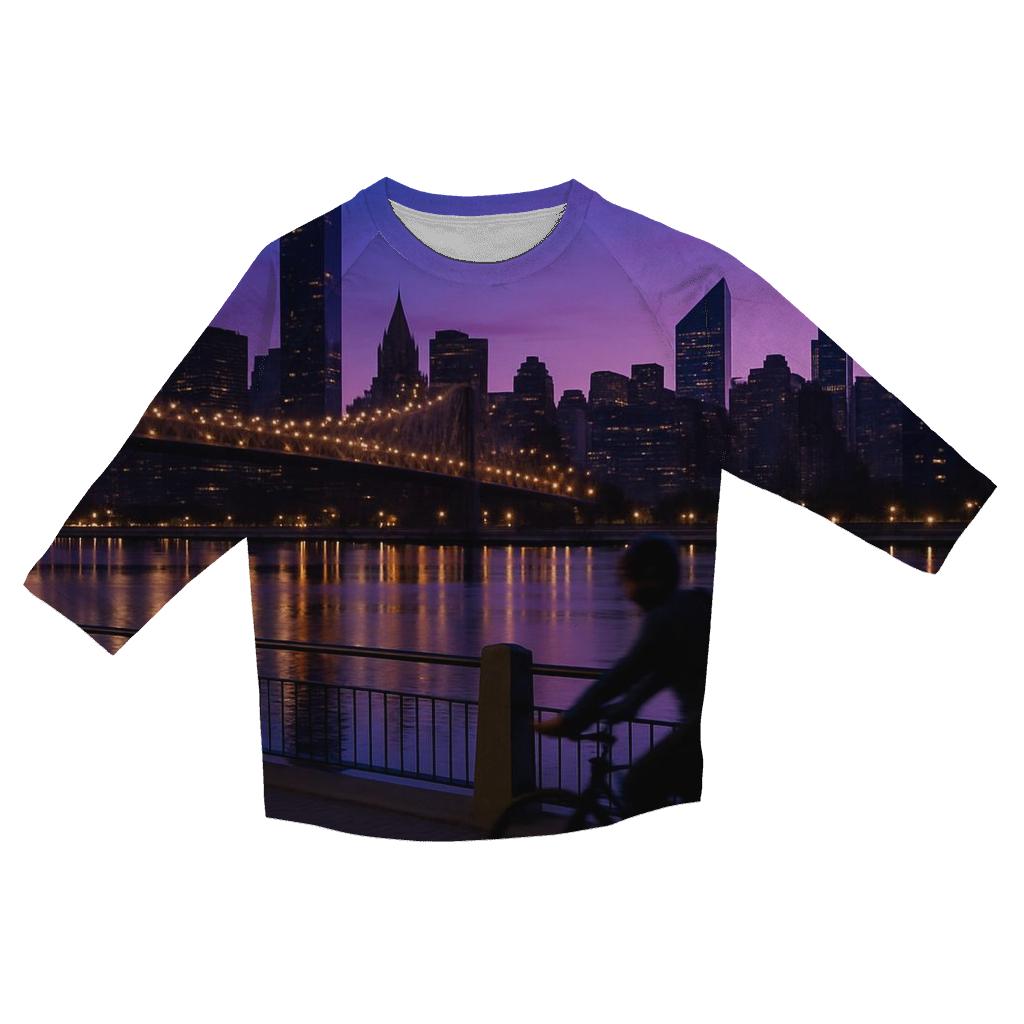 East River Esplanade Cyclist At Blue Hour stylish quarter sleeve tops