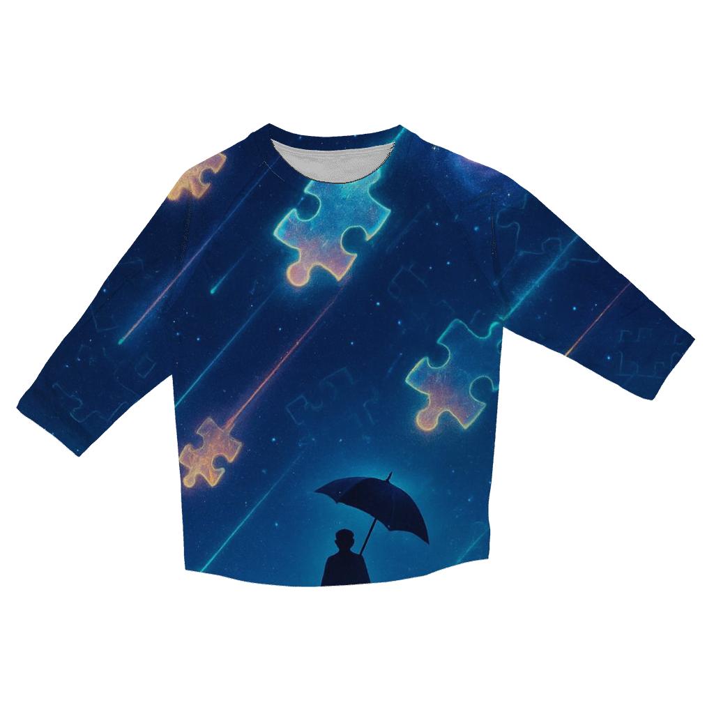 Puzzle Piece Meteor Shower printed three quarter sleeve shirts