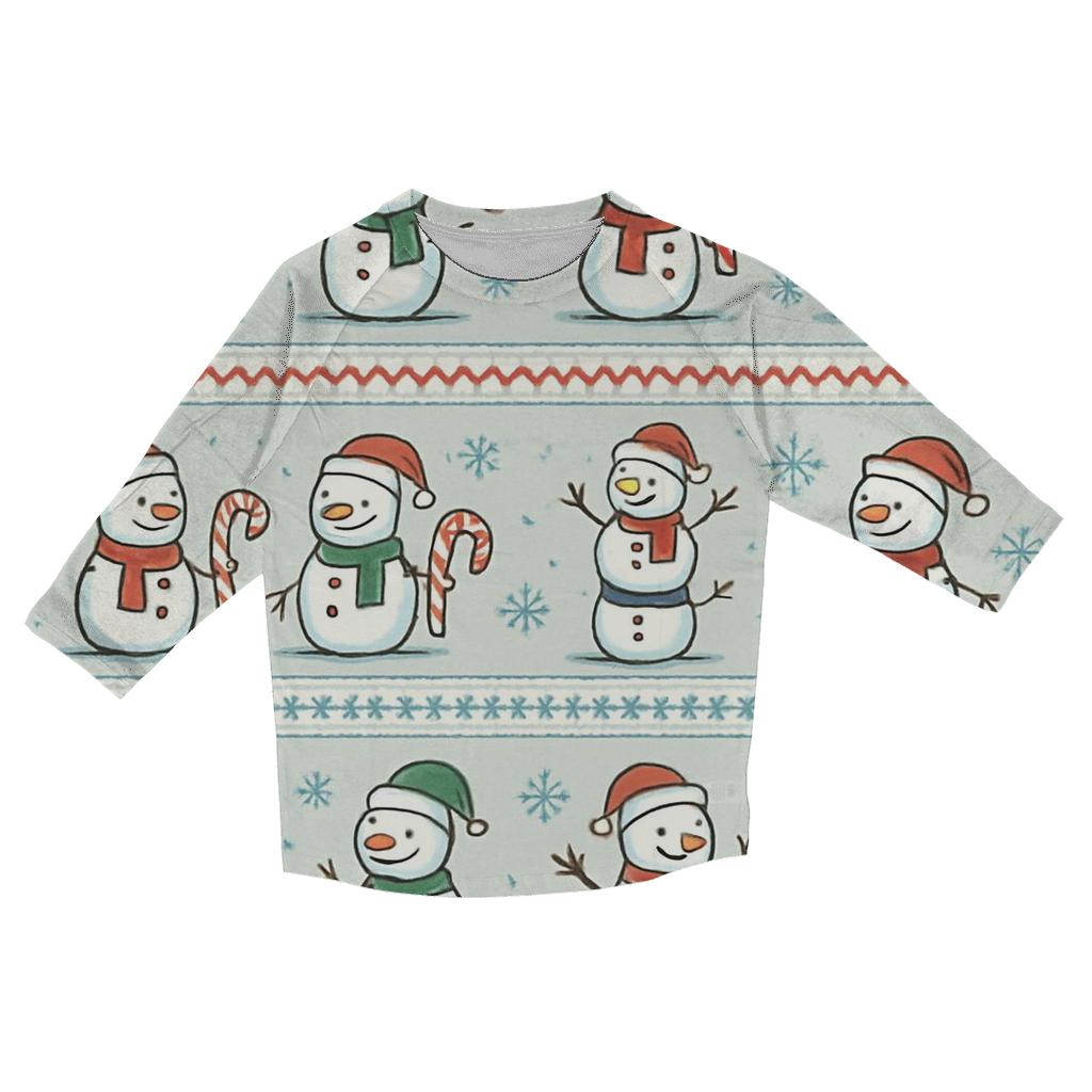 Snowman Sweater Story Panels Design trendy 3/4 sleeve tops
