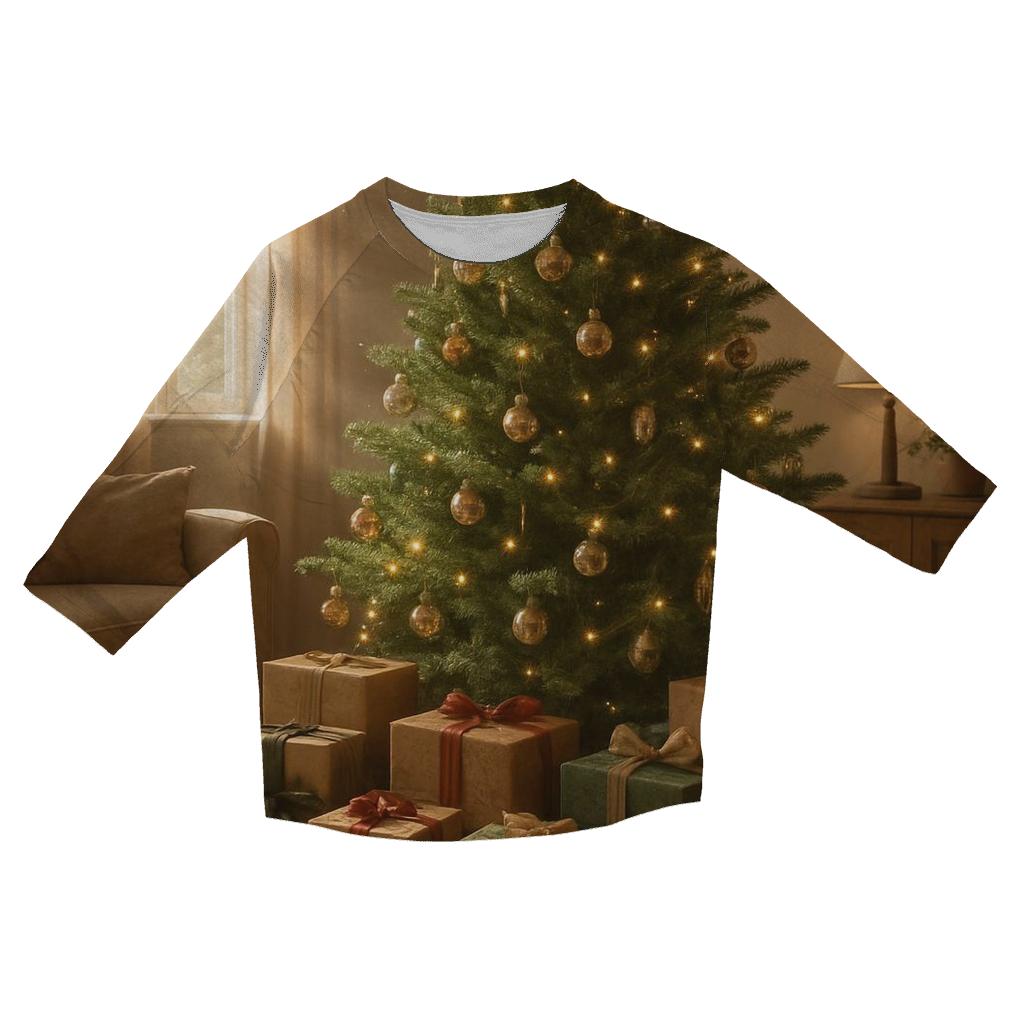 Cozy Christmas Morning Tree And Gifts casual three quarter sleeve shirts