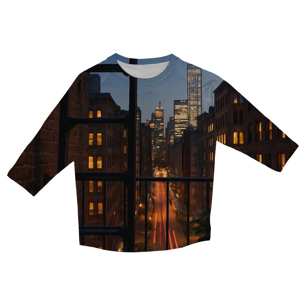 NoHo Fire Escape Framing Downtown Skyline custom 3/4 sleeve shirts