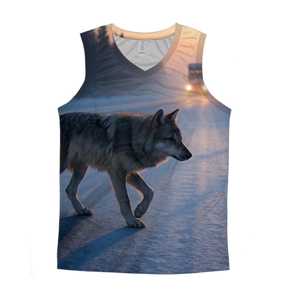 Wolf Crossing Frozen Highway sports performance tank tops