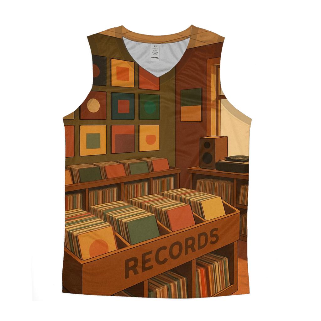 Analog Record Store Afternoon graphic print tank tops