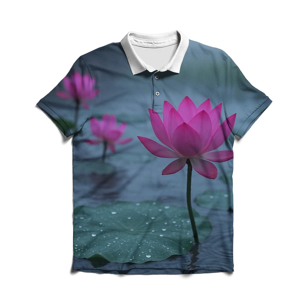 Monsoon Lotus Pond At Dawn designer slim fit polos