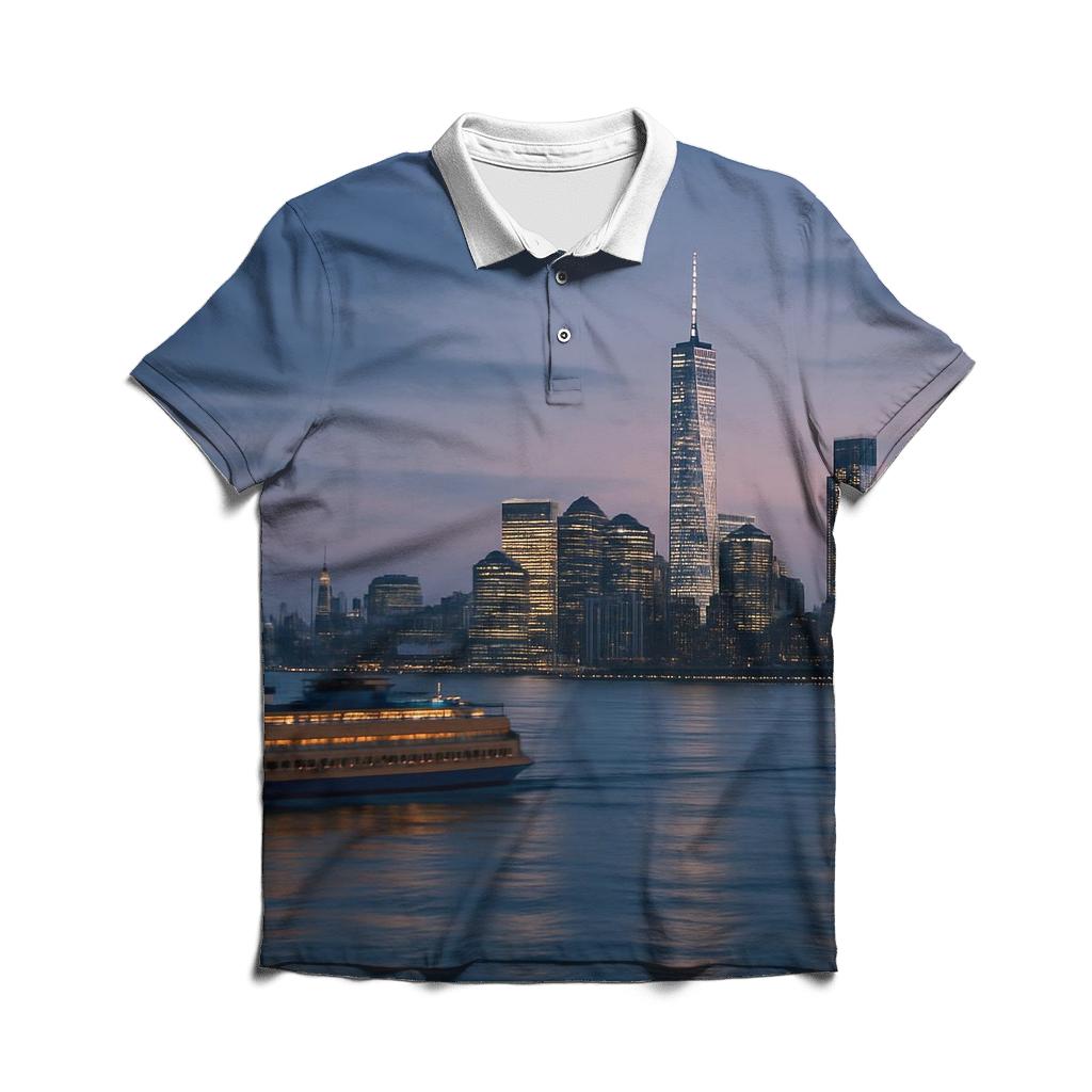 Harbor Dawn Over Lower Manhattan branded logo polo shirts