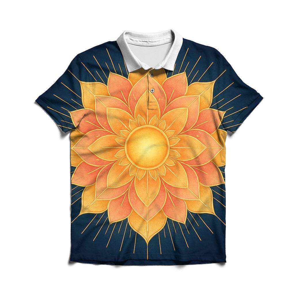 Solar Bloom Mandala embroidered polo tops