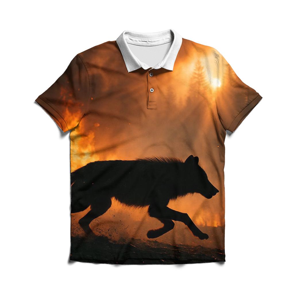 Forest Fire Escape Wolf Silhouette embroidered polo tops