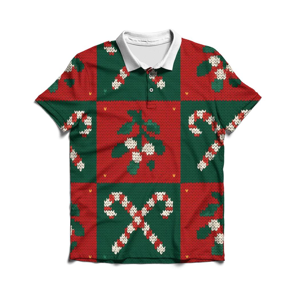 Mistletoe Kisses Checkerboard Design stylish collar polo tees