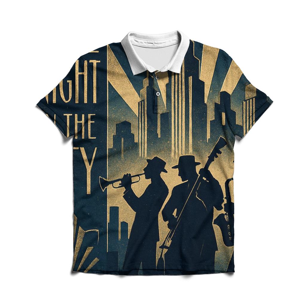 Art Deco City Jazz Night Poster casual sports polo shirts