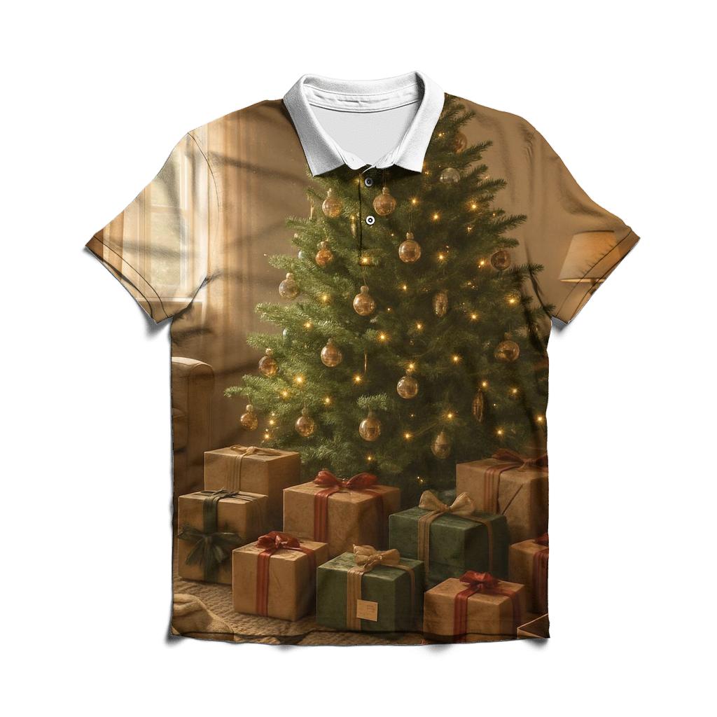 Cozy Christmas Morning Tree And Gifts custom polo shirts