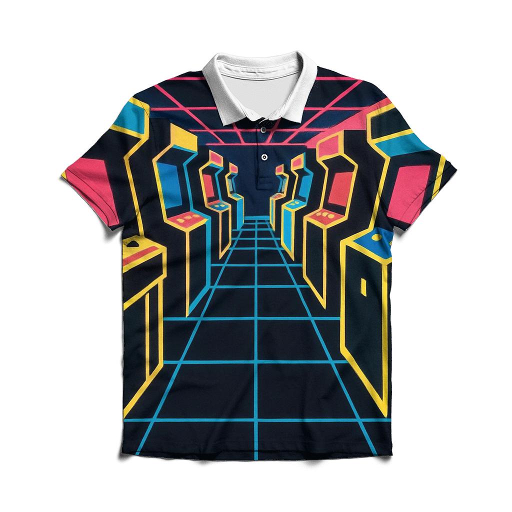Retro Arcade Neon Lines custom polo shirts