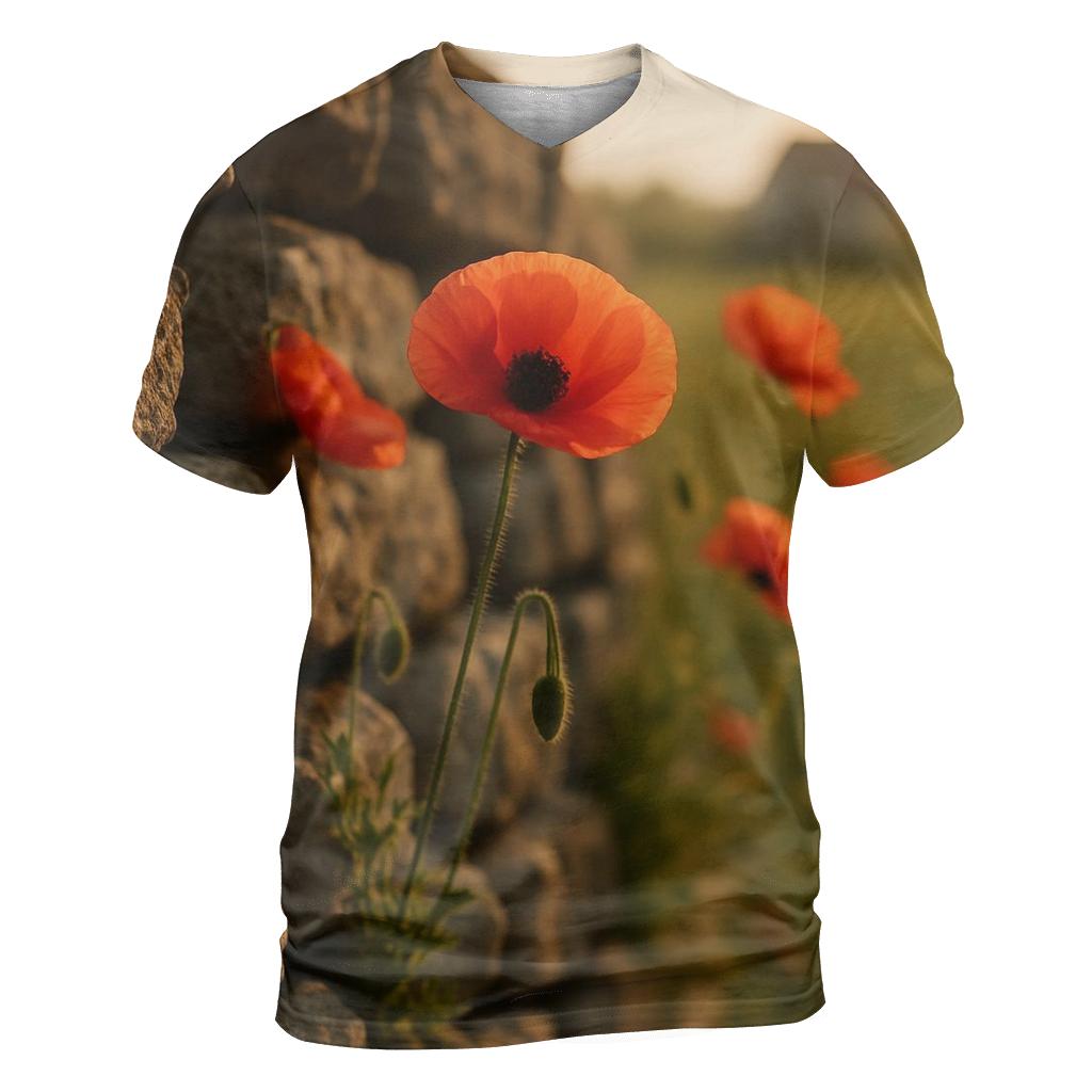 Wild Poppies Beside An Old Stone Wall custom all-over print shirts