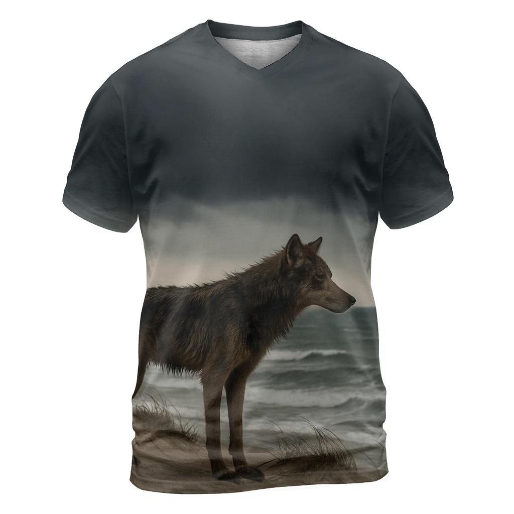 Coastal Dune Wolf Against Storm Front statement graphic shirts