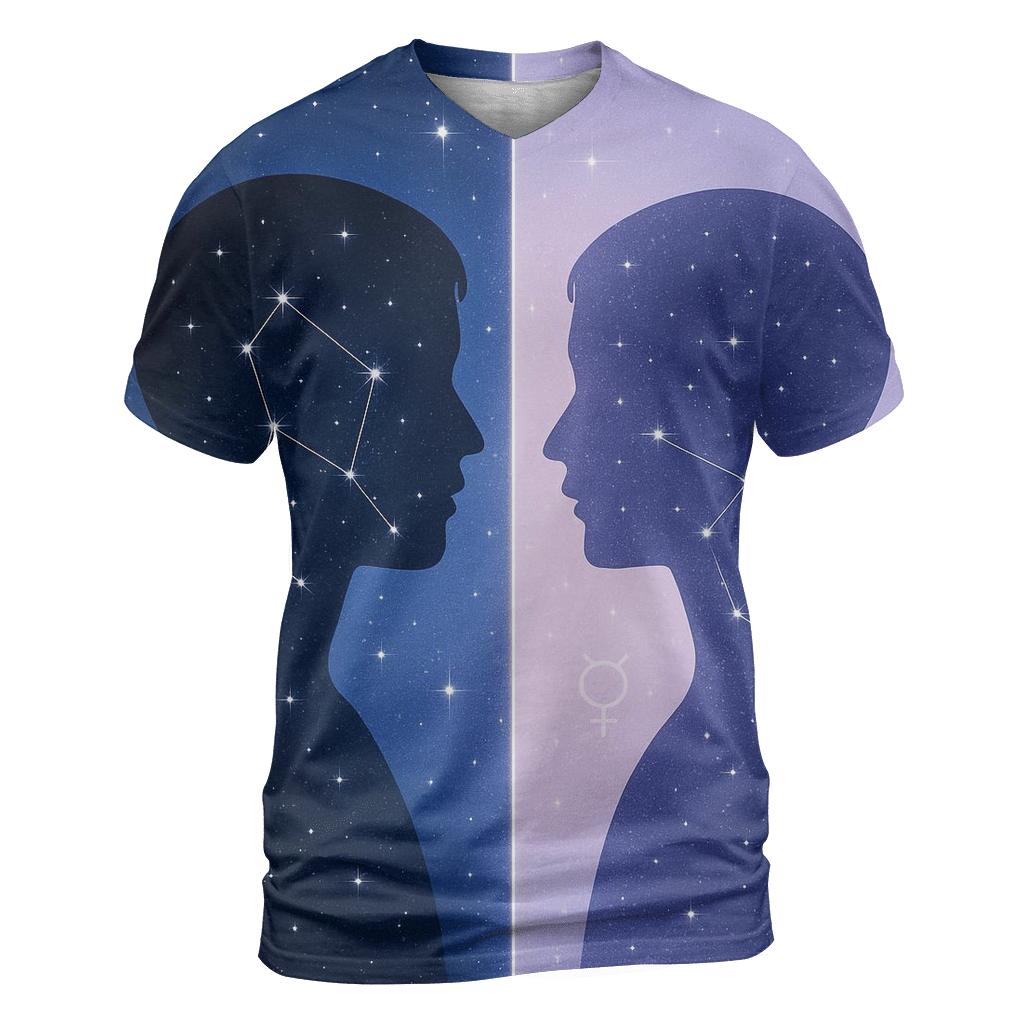 Gemini Mirror Sky Constellation Twins vibrant all-over design tees