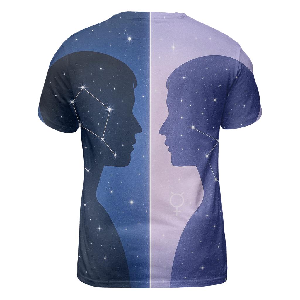 Gemini Mirror Sky Constellation Twins vibrant all-over design tees