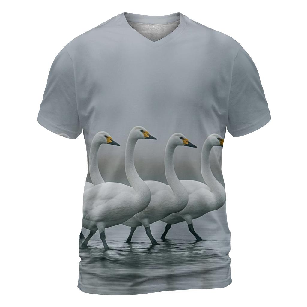 Mist Line March Whooper Swans artistic all-over print tops