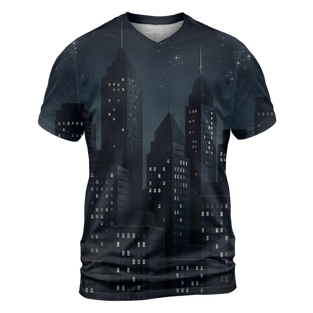 Midnight Sequin Skyline artistic all-over print tops