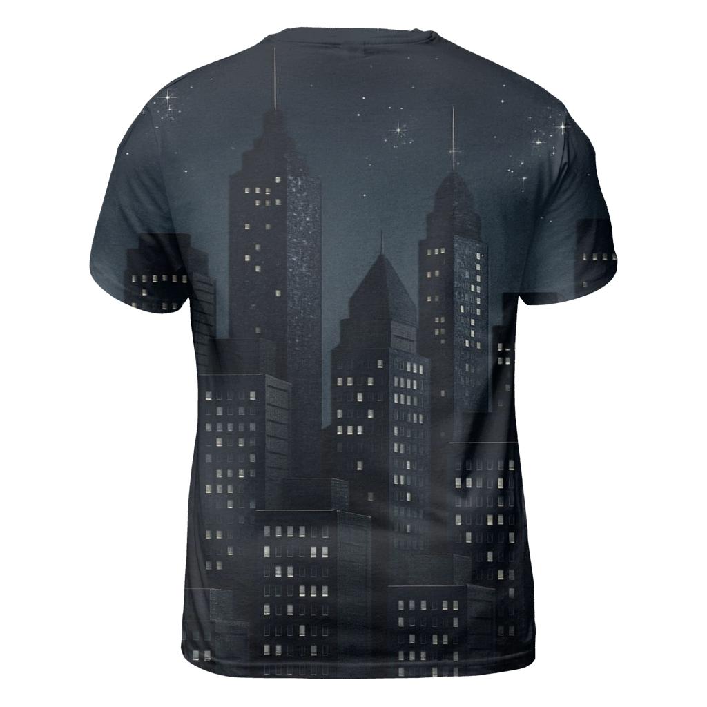 Midnight Sequin Skyline artistic all-over print tops