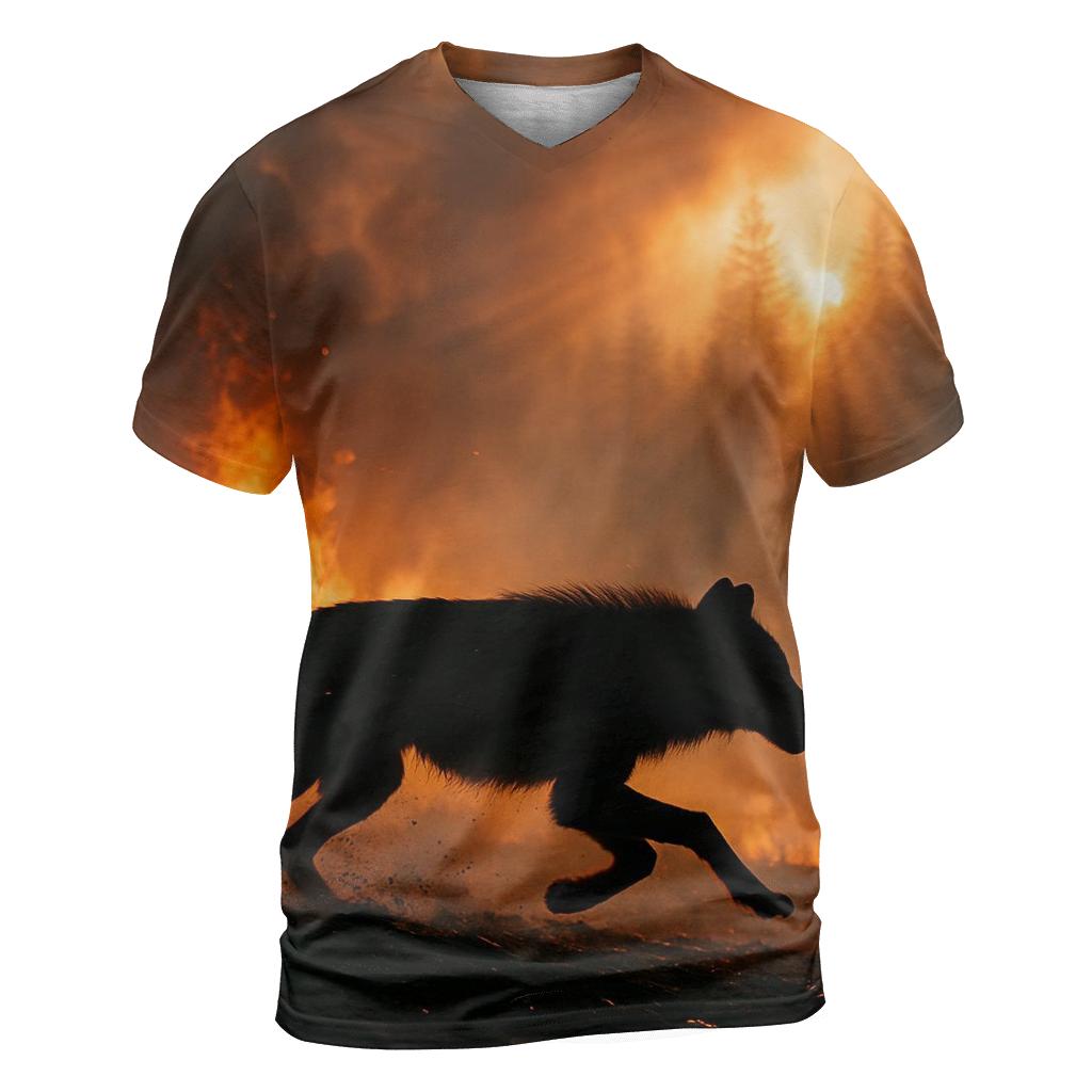 Forest Fire Escape Wolf Silhouette designer pattern shirts