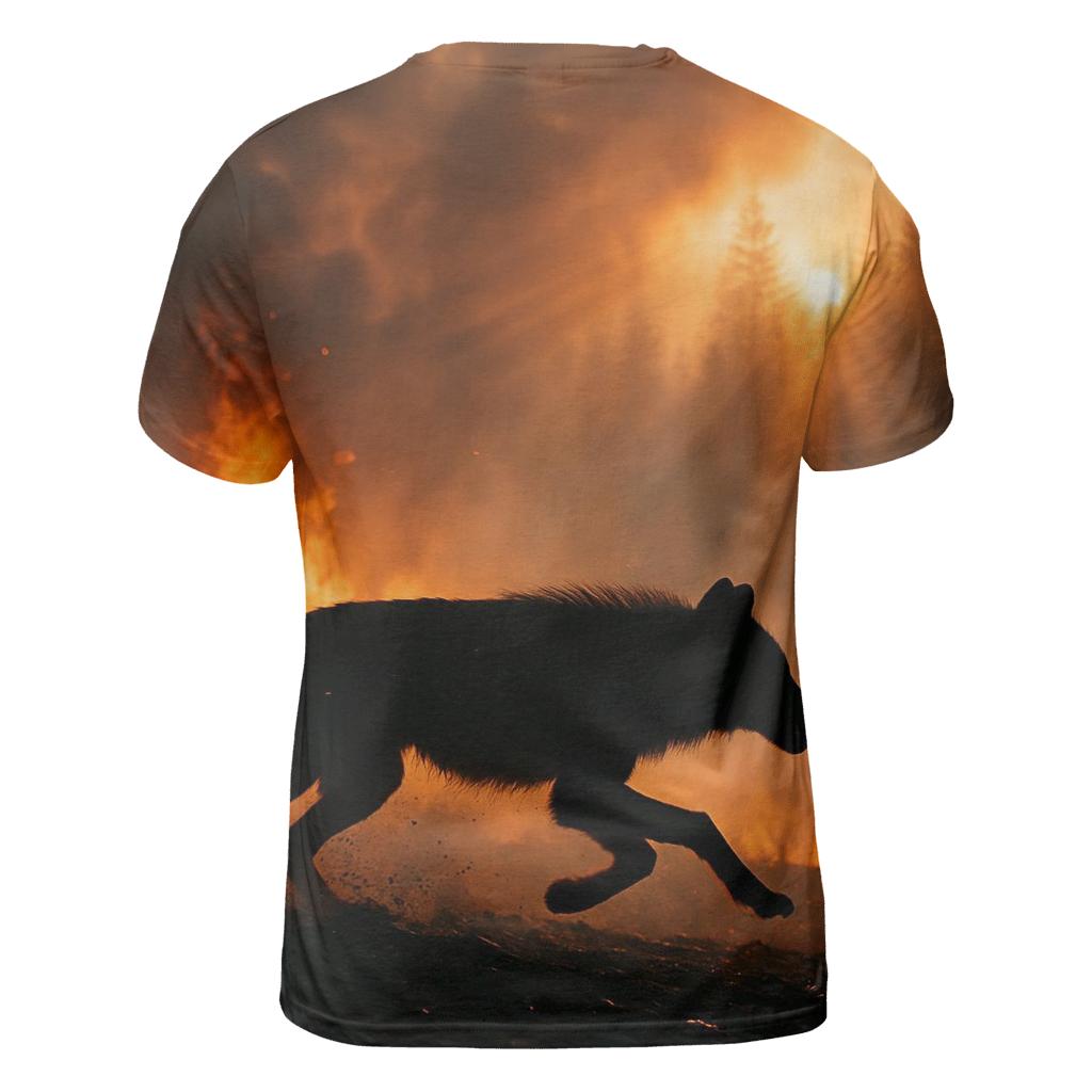 Forest Fire Escape Wolf Silhouette designer pattern shirts