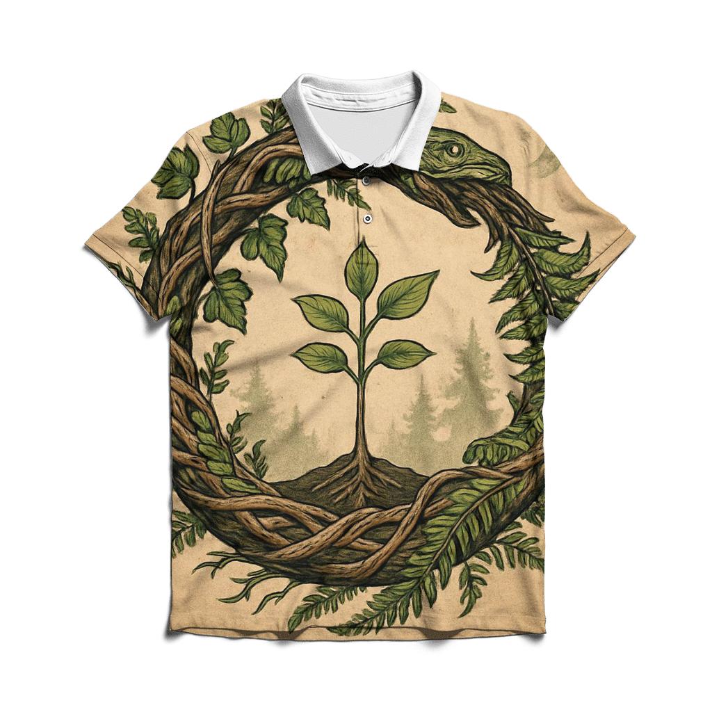 Forest Spirit Ouroboros embroidered polo tops