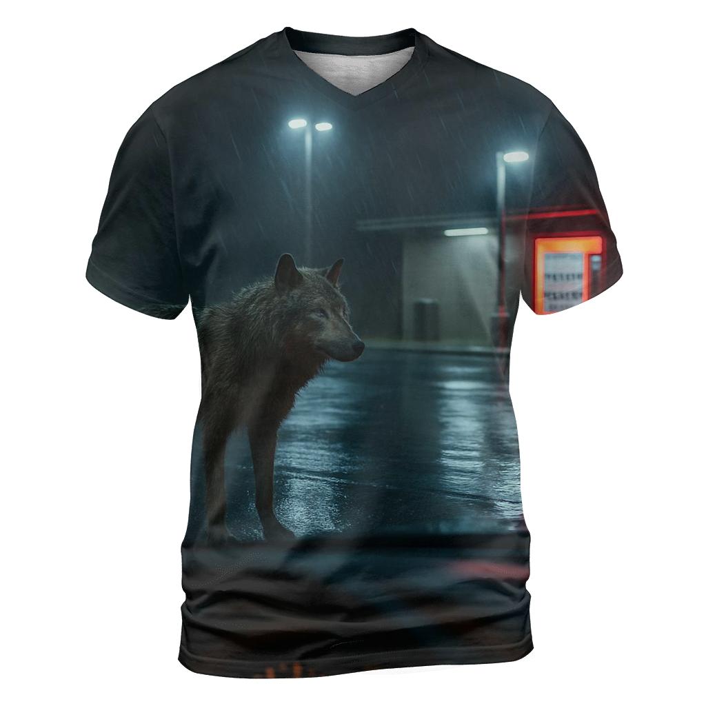 Rain Soaked Wolf At Highway Rest Stop Edge creative print fashion shirts