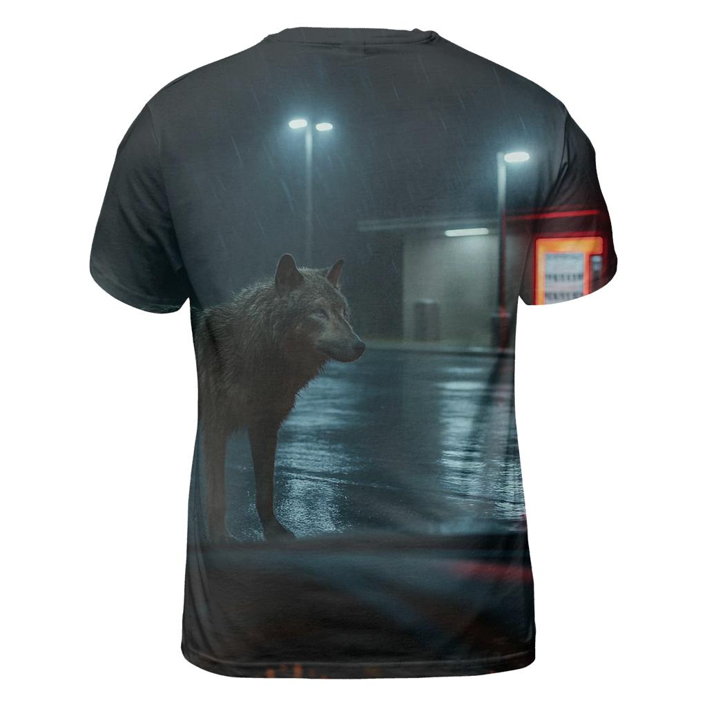 Rain Soaked Wolf At Highway Rest Stop Edge creative print fashion shirts