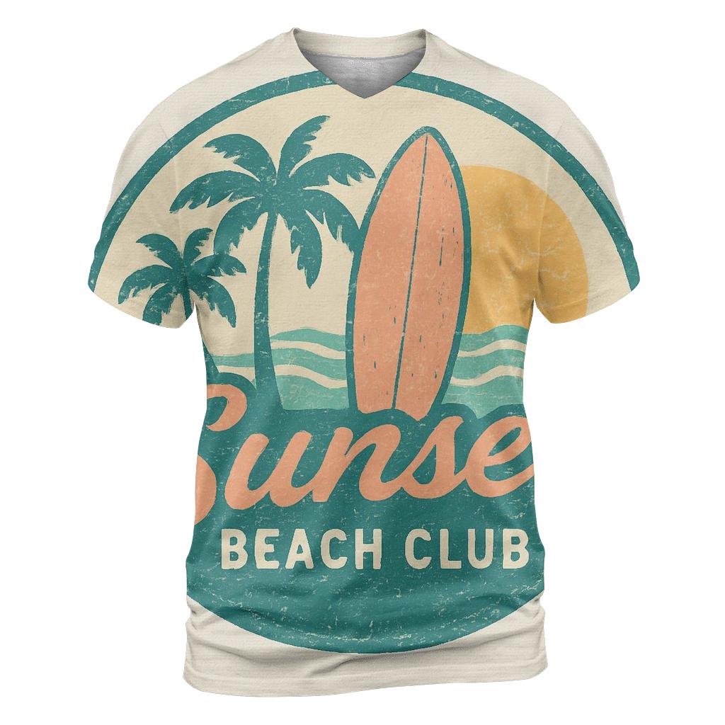 Retro Beach Club Summer Badge artistic all-over print tops