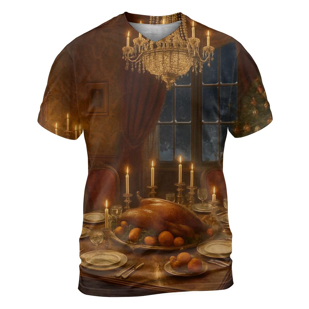 Victorian Parlor Christmas Supper vibrant all-over design tees