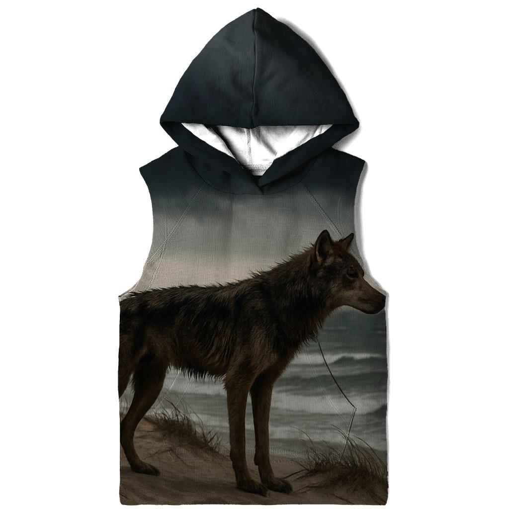 Coastal Dune Wolf Against Storm Front heavyweight hoodies