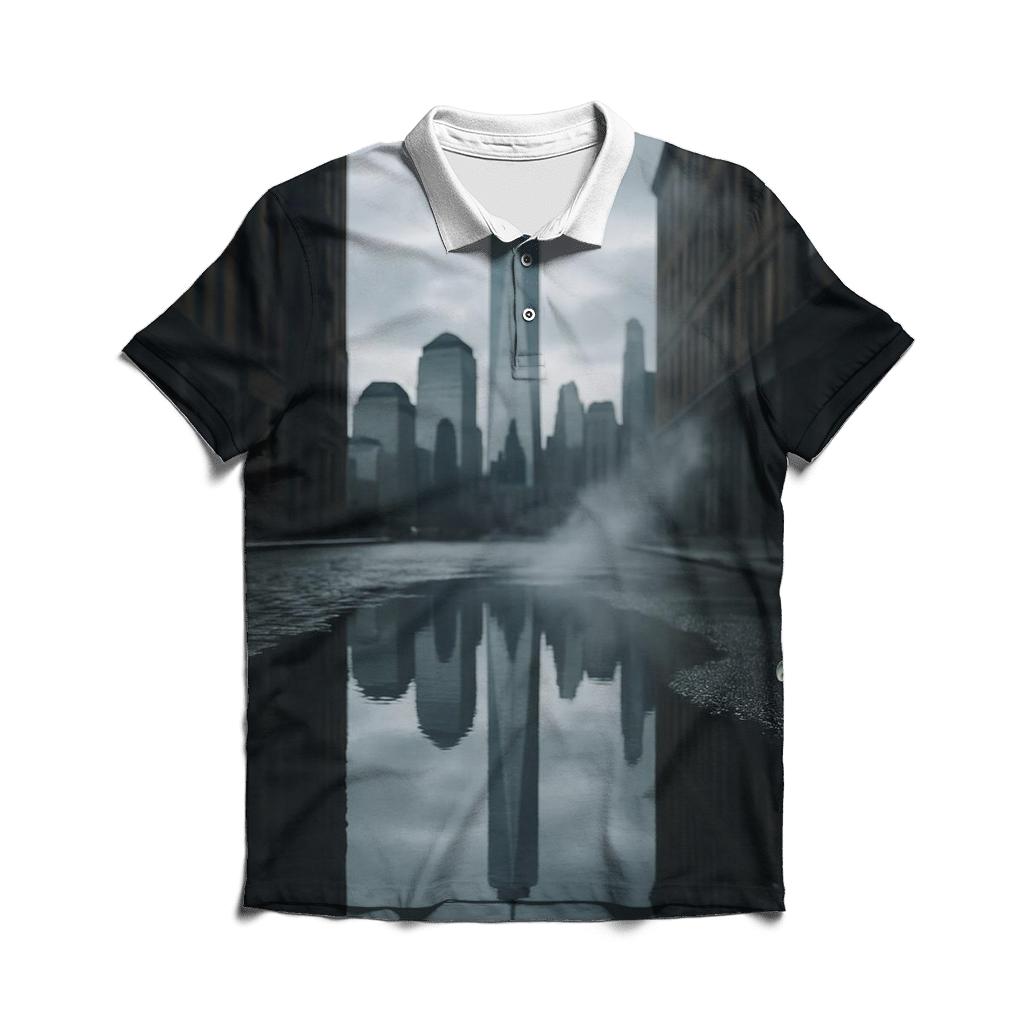 Financial District Reflections In Puddle designer slim fit polos