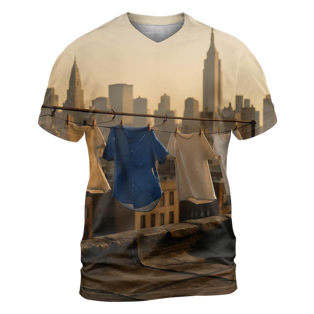 Queens Rooftop Laundry With Midtown Skyline designer pattern shirts