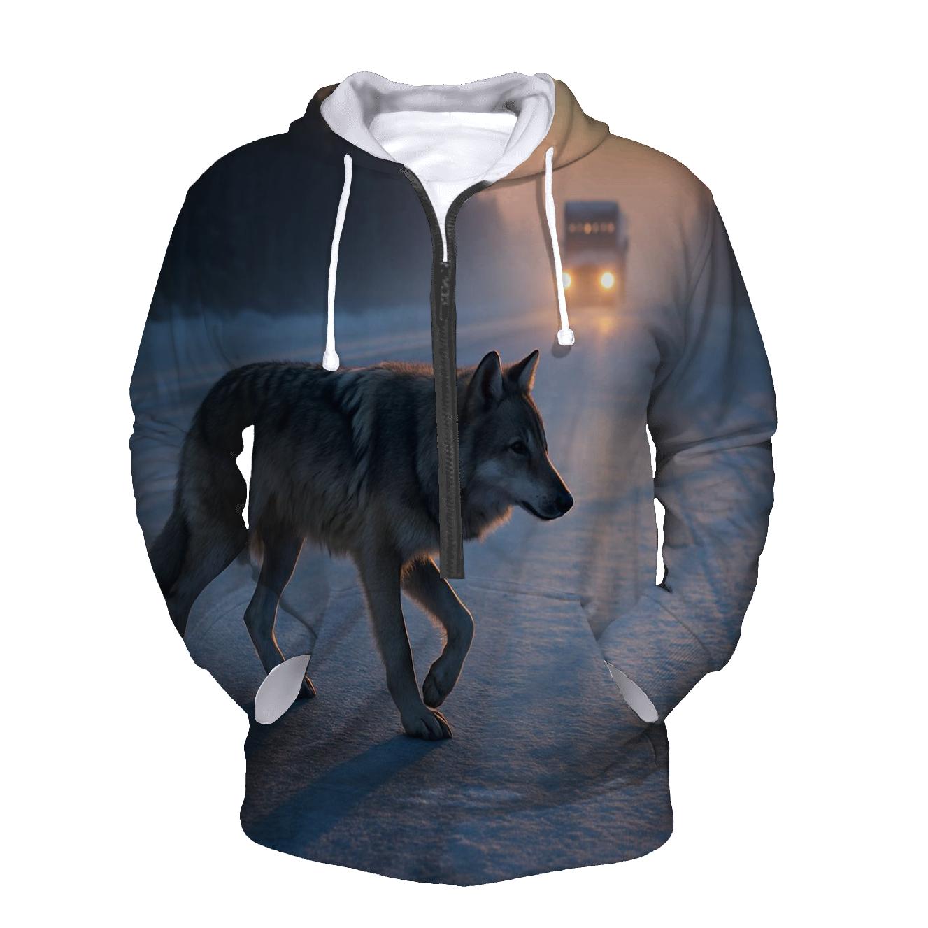 Wolf Crossing Frozen Highway lightweight hoodies