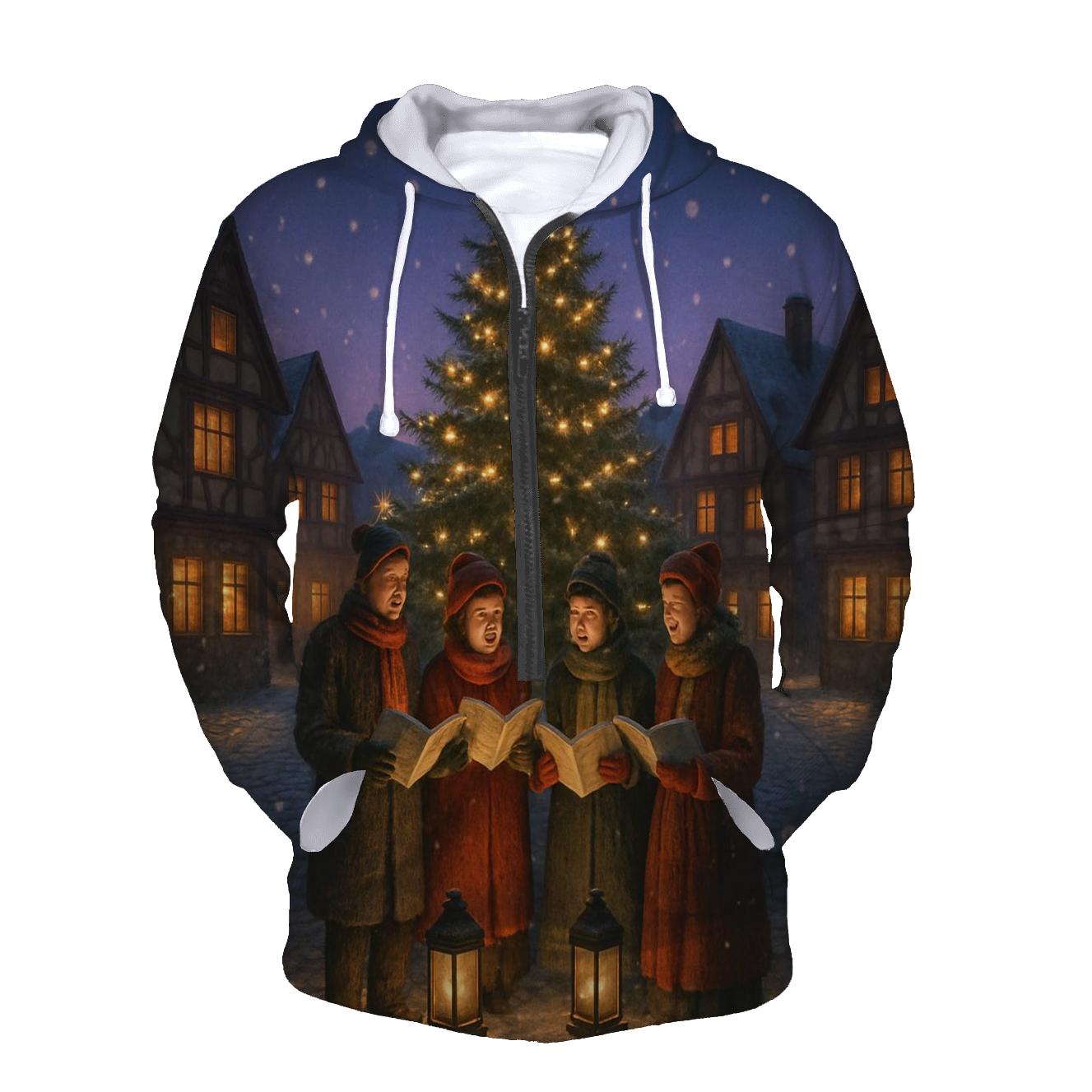 Snowy Village Carolers At Dusk hoodie designs