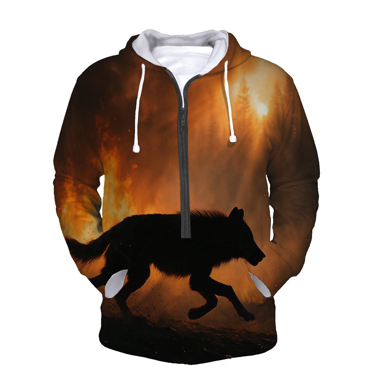 Forest Fire Escape Wolf Silhouette graphic hoodies