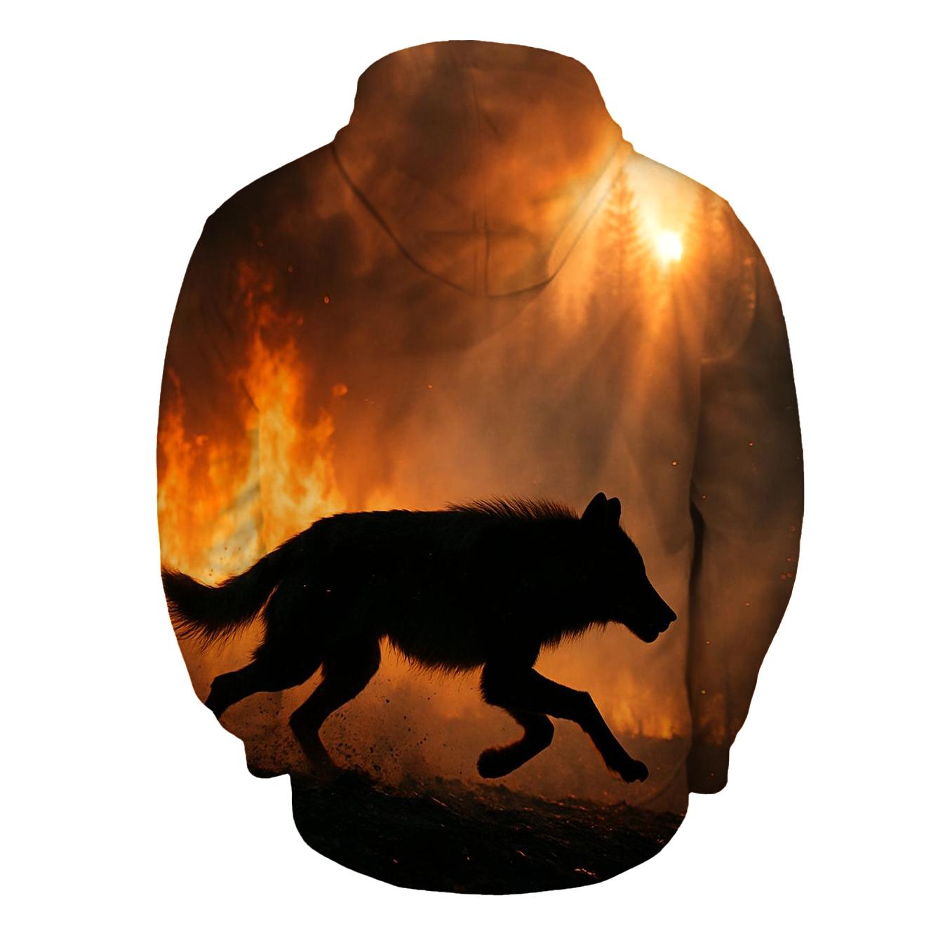 Forest Fire Escape Wolf Silhouette graphic hoodies