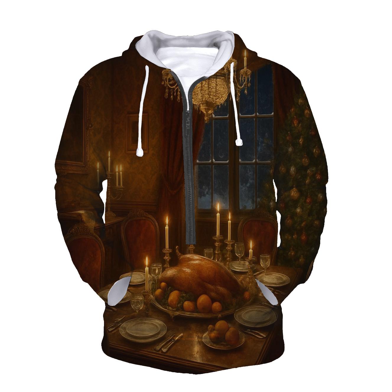 Victorian Parlor Christmas Supper printed hoodies