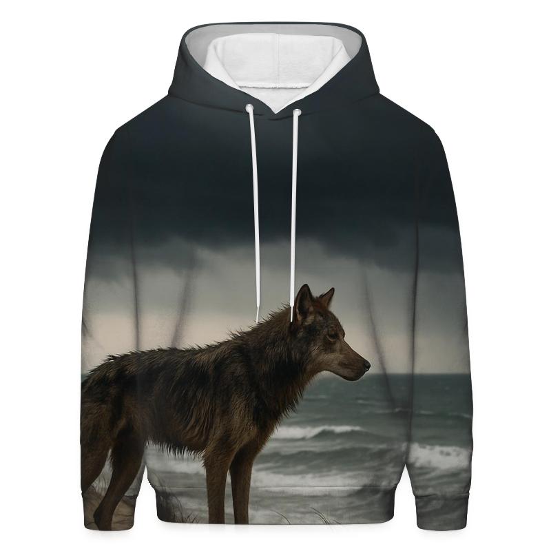 Coastal Dune Wolf Against Storm Front hoodie styles