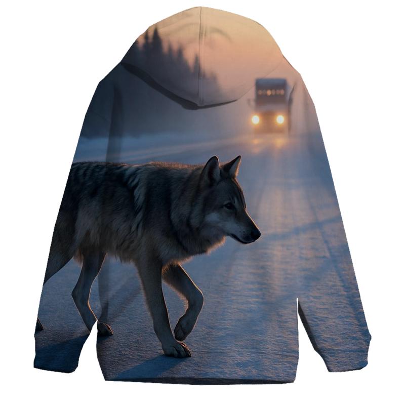 Wolf Crossing Frozen Highway designer hoodies