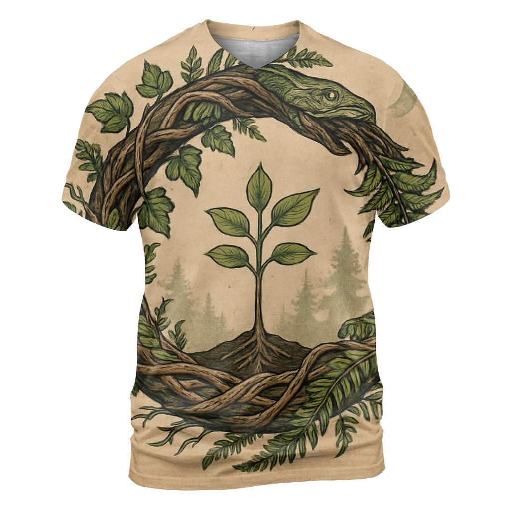 Forest Spirit Ouroboros vibrant all-over design tees