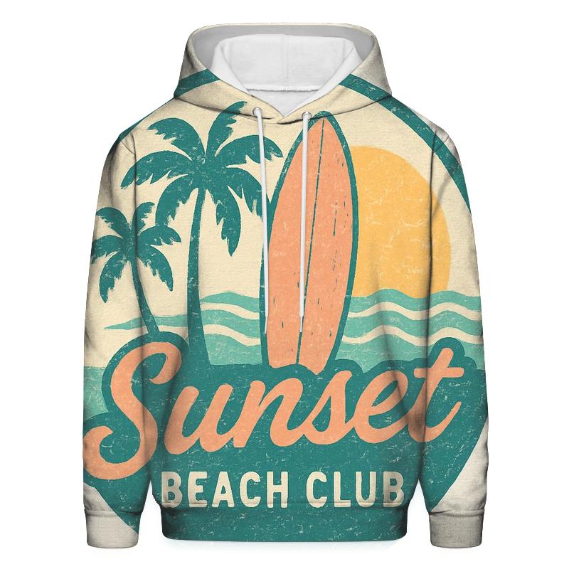 Retro Beach Club Summer Badge printed hoodies