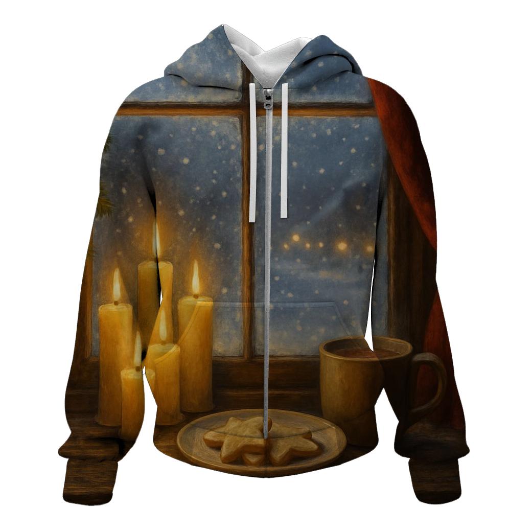 Candlelit Christmas Eve Window graphic hoodies