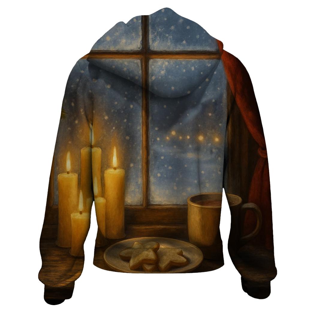 Candlelit Christmas Eve Window graphic hoodies