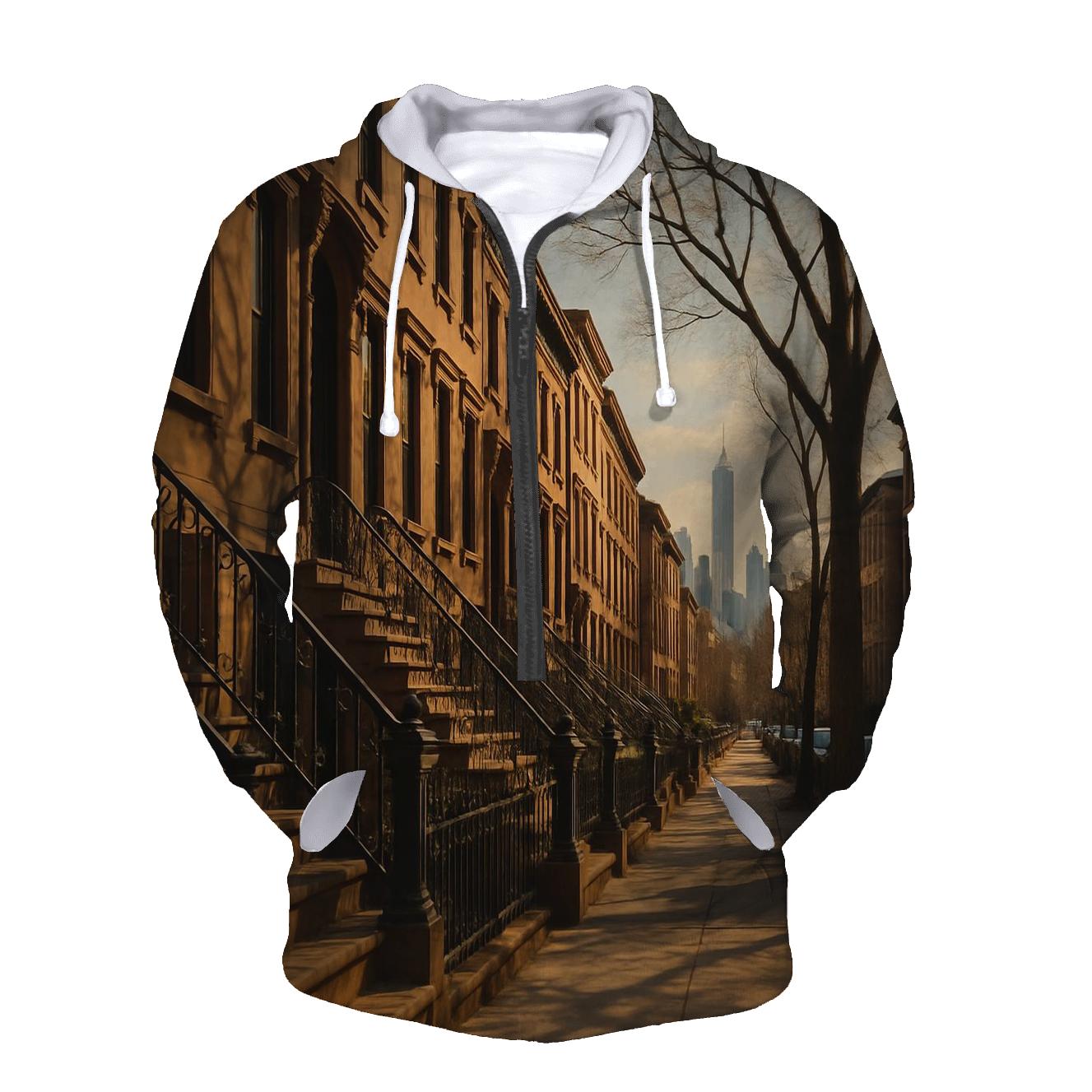 Brooklyn Brownstone Block With Distant Skyline hoodie styles