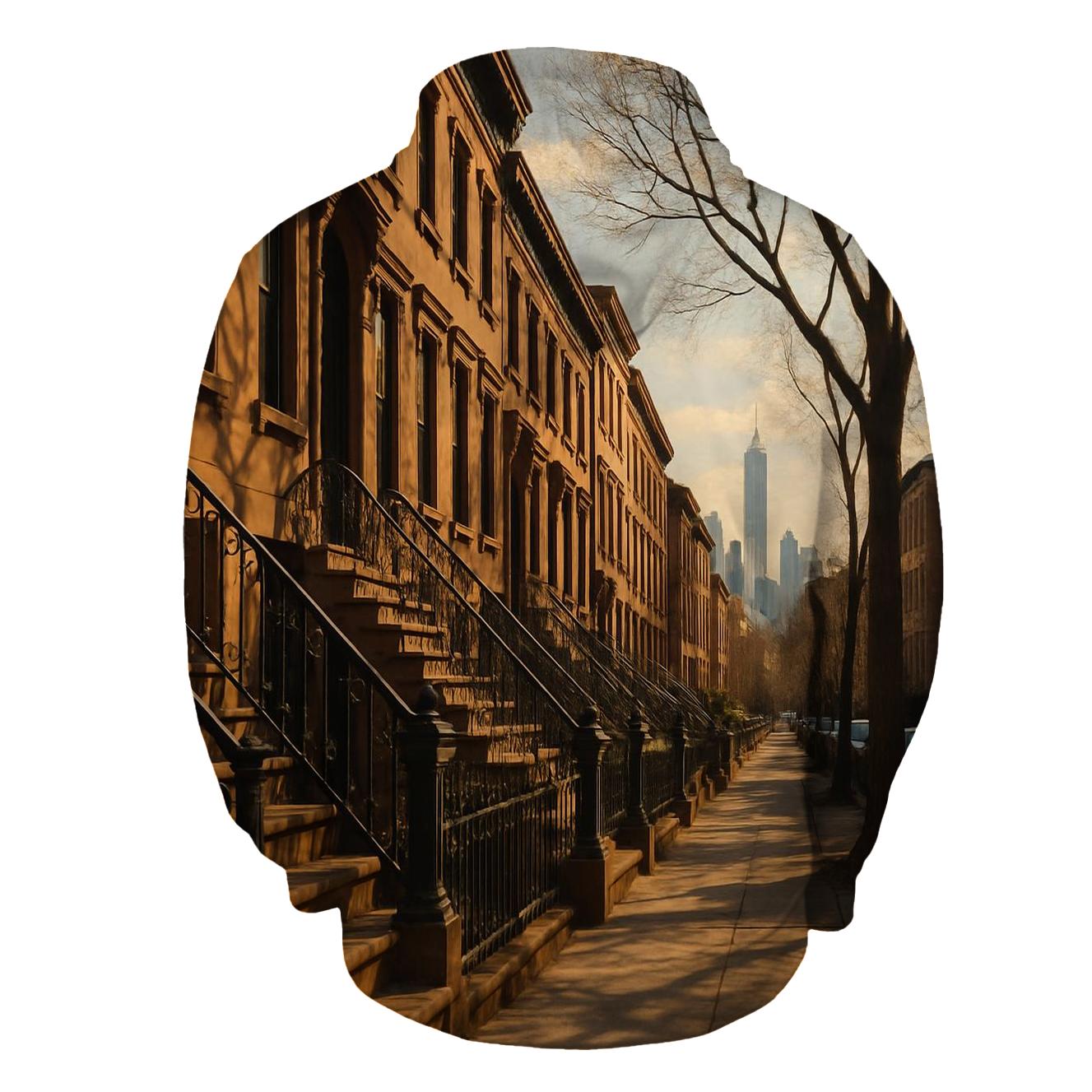 Brooklyn Brownstone Block With Distant Skyline hoodie styles