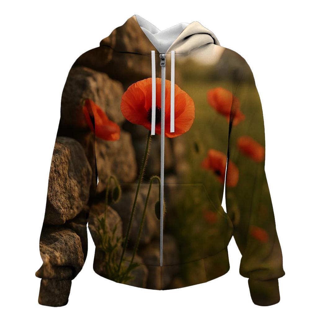 Wild Poppies Beside An Old Stone Wall premium hoodies