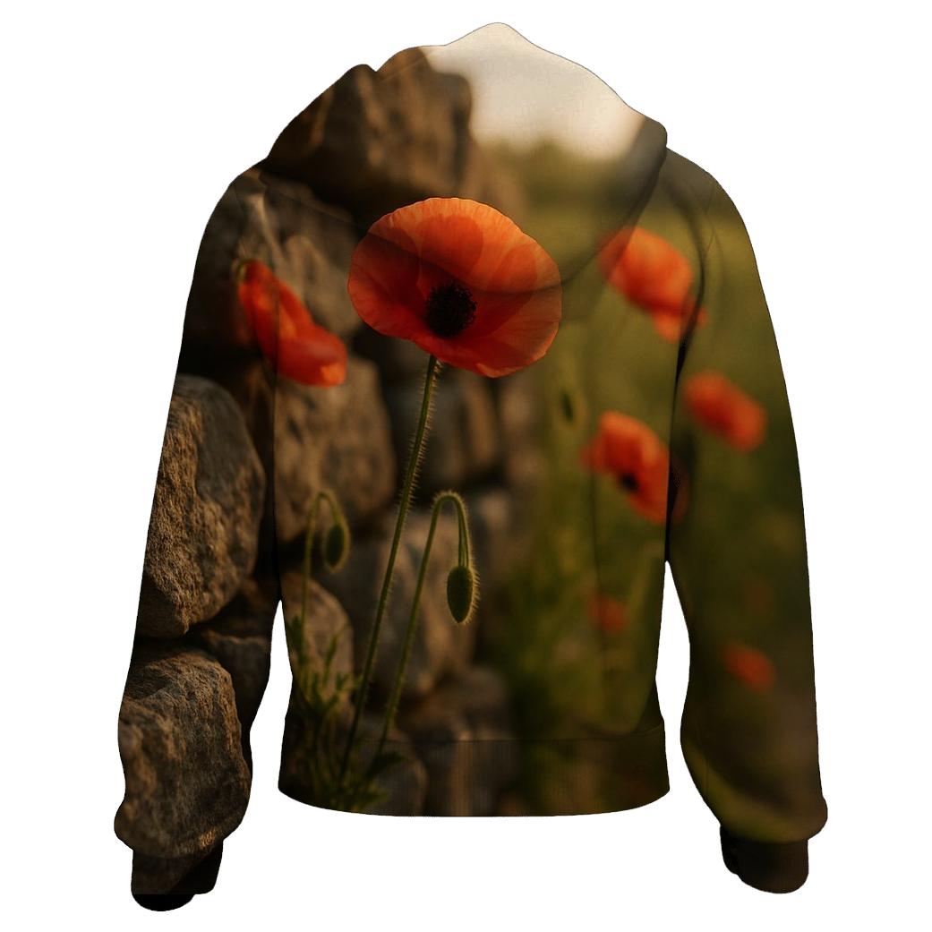 Wild Poppies Beside An Old Stone Wall premium hoodies