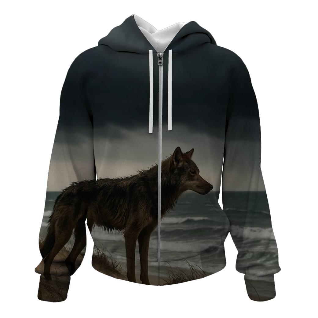 Coastal Dune Wolf Against Storm Front hoodie designs