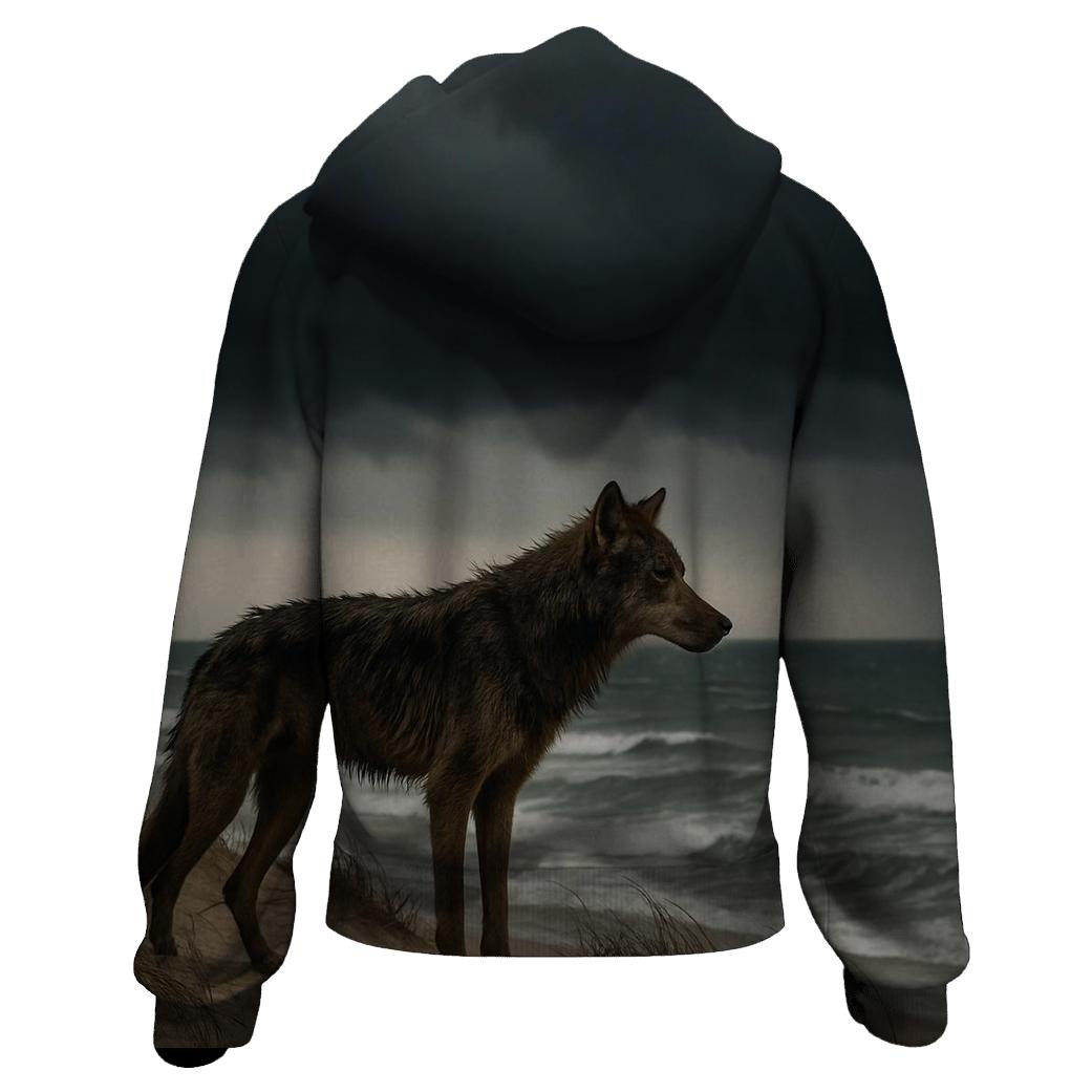 Coastal Dune Wolf Against Storm Front hoodie designs